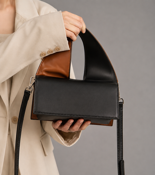 Black and Brown Geometric Leather Shoulder Bag