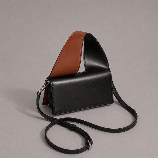 Black and Brown Geometric Leather Shoulder Bag