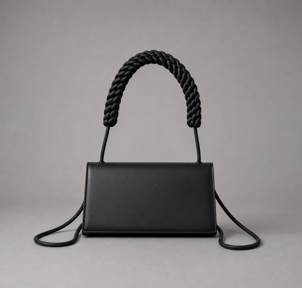 Black Genuine Leather Structured Shoulder Bag