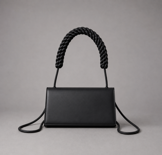 Black Genuine Leather Structured Shoulder Bag